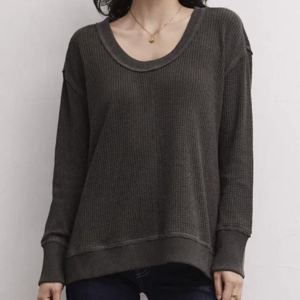 Z Supply Willow Waffle Knit Top Womens S Charcoal Slouchy Cozy Minimalist